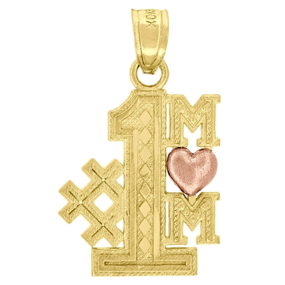 10kt Real Two-Tone Gold Womens Textured #1 Mom Heart Charm Pendant