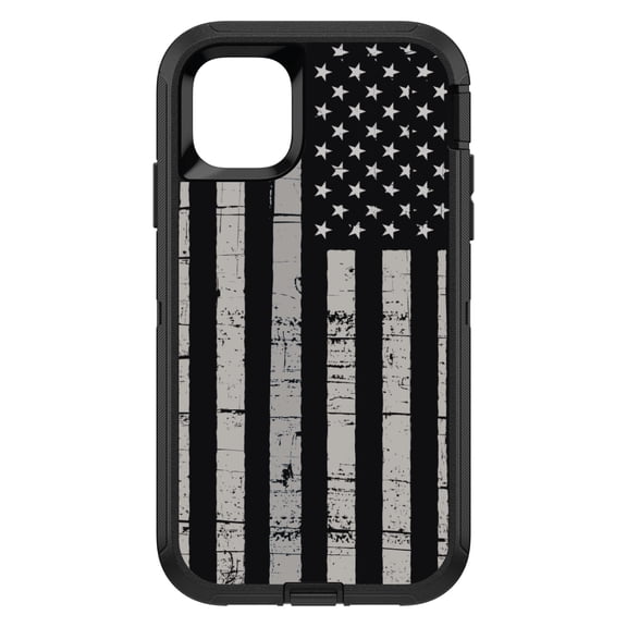 DistinctInk Custom SKIN / DECAL compatible with OtterBox Defender for iPhone 11 (6.1" Screen) - Black Grey US Flag United States - Show Your Love of the United States of America