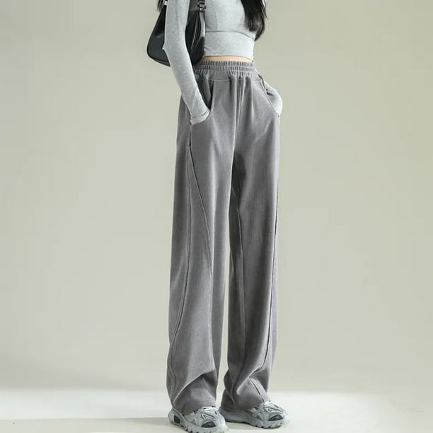 Pantalones deportivos holgados grises para mujer, otoño invierno, color sólido, cintura elástica, pantalones deportivos para mujer, pantalones casuales sueltos para correr para mujer
