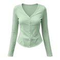 thumbnail image 7 of LEKWK Sun Protection Clothing Women Long Sleeve V Neck Button Down Cardigans Lightweight Breathable Slim Fit Solid Tops Summer Fashion Casual Daily Outfits, 7 of 7