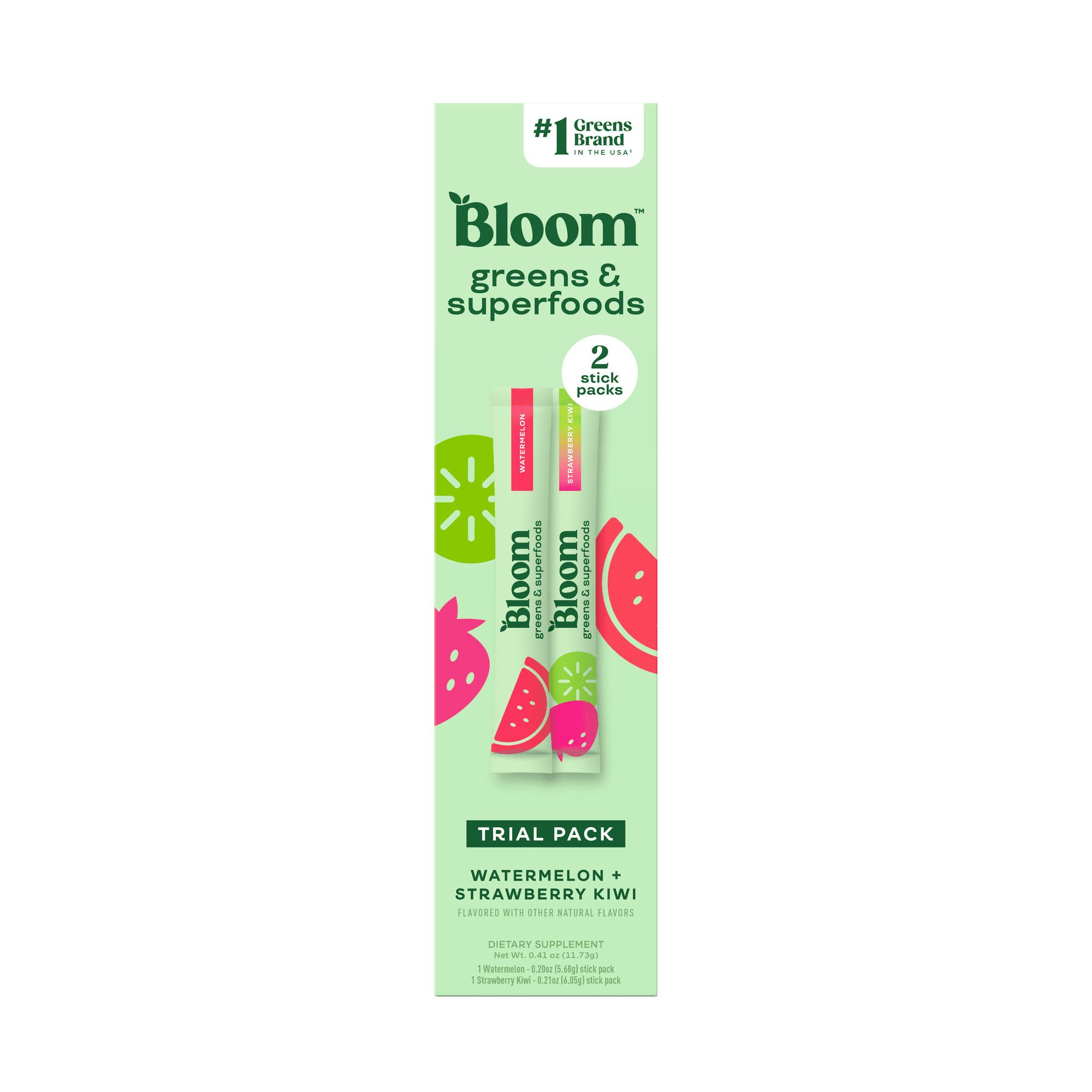 Bloom Nutrition Greens & Superfoods Powder Sticks 2ct; Watermelon & Strawberry Kiwi