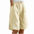 thumbnail image 5 of Sakmal Knee Length Womens Cotton Linen Shorts Bermuda Wide Leg High Waisted Comfy Beige Graphic Ladies Shorts with Pockets, 5 of 5