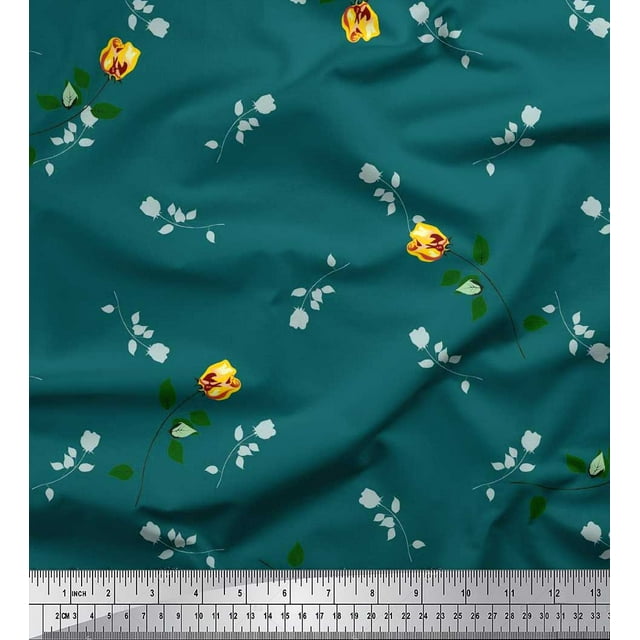 Soimoi Tissu en Velours Imprimé Feuilles & Roses pour Couture, Largeur 58 Pouces