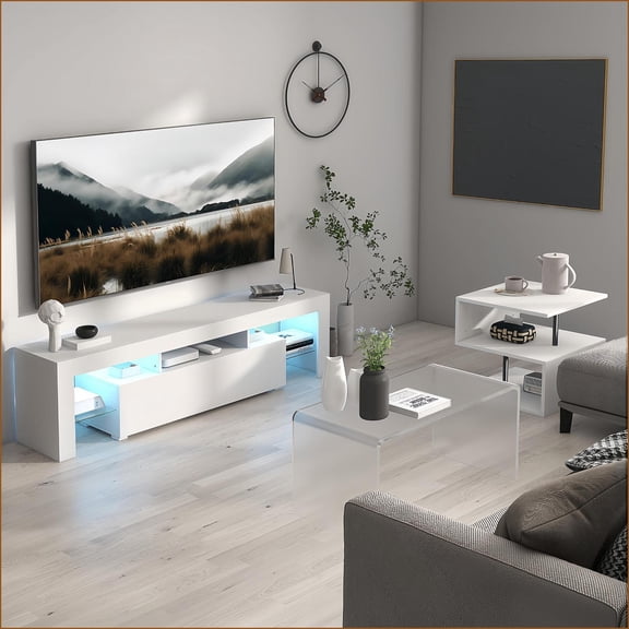 TV Furniture Modern White LED TV Stand with Storage, Fits Up to 55-Inch TVs | White | TV Size Ranges 50-59 inches