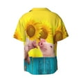 thumbnail image 6 of PAYOHTO Cute Pigs Sunflowers Yellow Mens Hawaiian Casual Short-sleeved Shirt Tropical Summer Beach Button Down Shirts, 6 of 7