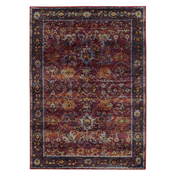Oriental Weavers Andorra Area Rug - 7153A - 6'7" x 9'6" - in Red/ Purple - Vintage Inspired, Stain Resistant, Family and Pet Friendly , Dining, Living Room Rug