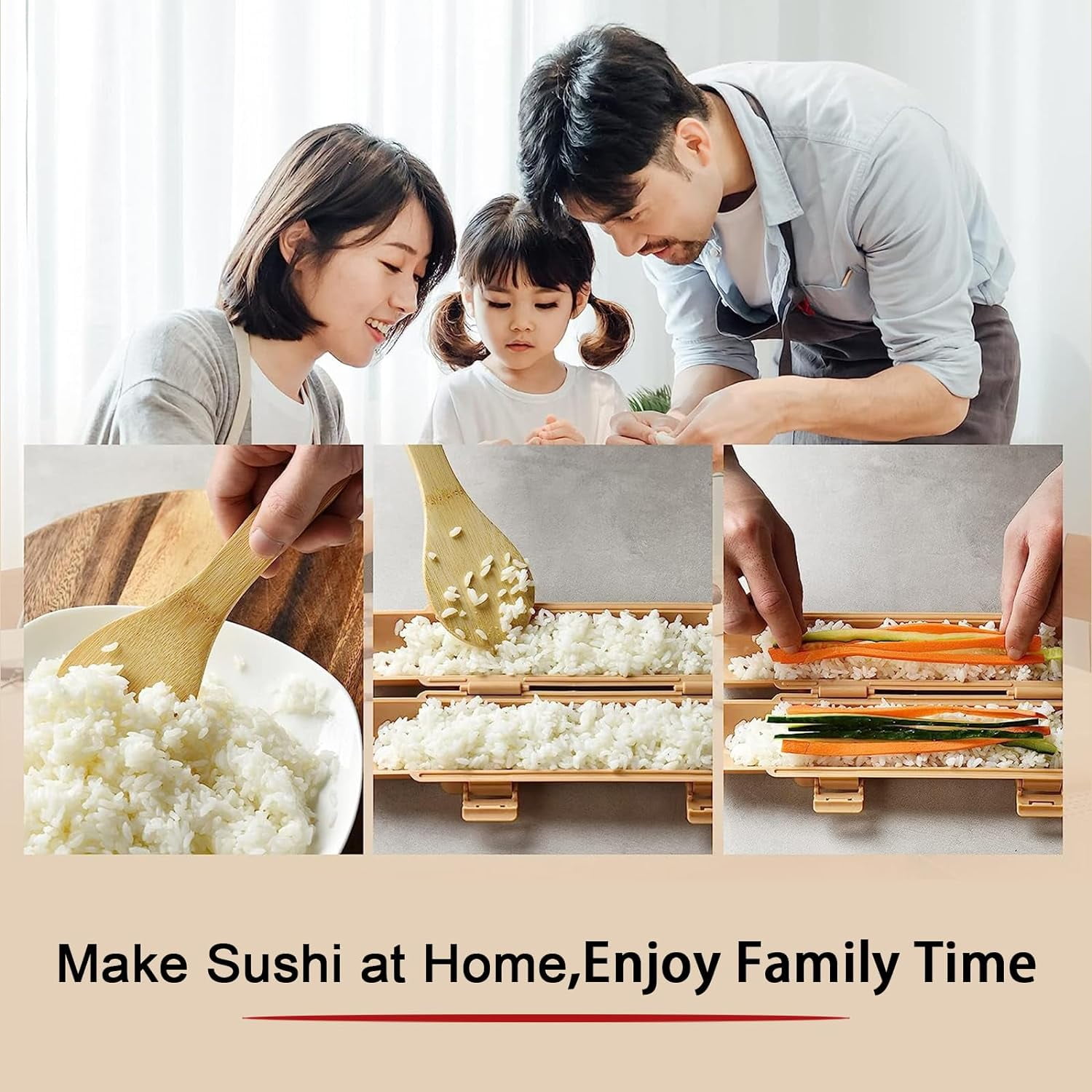 HI NINGER Sushi Making Kit Deluxe Edition Complete Sushi Maker Kit 12PCS  Home Sushi Mold Press with Sushi Rice Roll Mold Shapes,Fork, Sushi