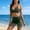 SwimwearA842-Army Green, variant on LEKWK 3 Piece Swimsuits for Women Bikini Set with Sheer Mesh Skirt Cover Up High Waisted Bathing Suit Ruched Drawstring Summer Beach Party Outfits