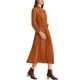 thumbnail image 4 of Vestido Camisero Plisado INSPIRE CHIC para Mujer, de Manga Larga, Cuello Alto, Flowy, Casual, Midi, Talla L, Caramelo, 4 of 6