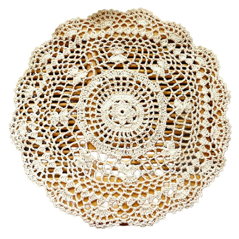 Chuangdi 8 Pieces 6 to 8 Inch Cotton Lace Doilies Crochet Handmade Lace  Coasters Round Lace Placemat Rustic TableDoiliesDecors for Kitchen Dining  Room Party Dressers Dream Catcher Decoration, Beige 