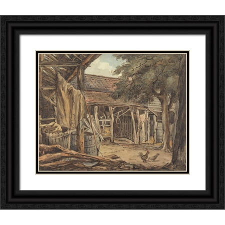 William Henry Hunt 18x15 Black Ornate Wood Framed Double Matted Museum Art Print Titled - A Farmyard (ca. 1815)