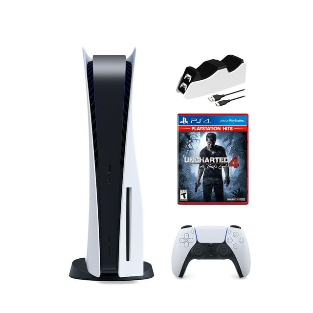 2022 New PlayStation Disc Version Gaming Console with Ultra Fast SSD, Wireless Controller, Uncharted 4 & Mytrix Controller Charging Dock