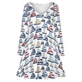 thumbnail image 3 of Blue, Red, Yellow Sailboat Pattern Long Sleeve Dresses For Women Vintage Elegant Party Dress Oversized V-neck Dress S-8XL, 3 of 7