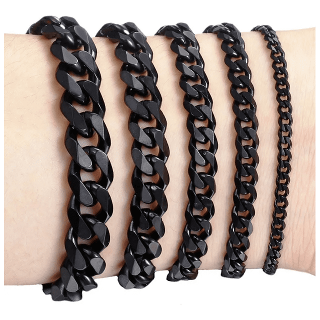 Pulsera Esclava Hombre Y Mujer Cubano Eslabón Acero Xtellar Negro