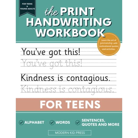 Pre-Owned The Print Handwriting Workbook for Teens: Learn the Art of Penmanship in this Writing Practice book with Inspirational Quotes and Activities for Teenagers and Young Adults, 9781952842931, 195284293X,