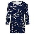 thumbnail image 5 of Nrmvnmi Womens 3/4 Length Sleeve Cotton Tops Casual Floral Print Round Neck Summer/Fall Tops Loose Fit Elastic and Lightweight Blouse For Women, 5 of 5