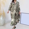 thumbnail image 3 of Fall Spring Women Dress Stand Collar Color Matching Printed Bohemian Single-breasted Pleated Patchwork A-line Loose Maxi Dress, 3 of 8