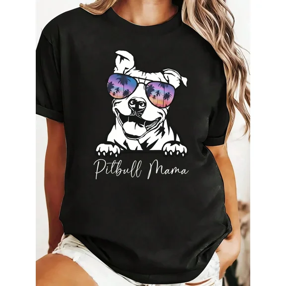Pitbull Mama Graphic Tee Funny Dog Lover Shirt Women Summer Casual Cotton Men's Women's Tee Shirt