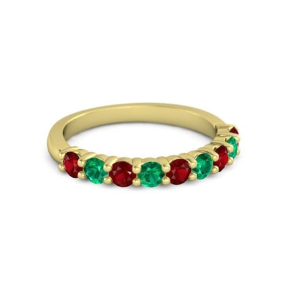 925 Sterling Silver Round 2.5MM Ruby Emerald Eternity Yellow Plated Women Ring