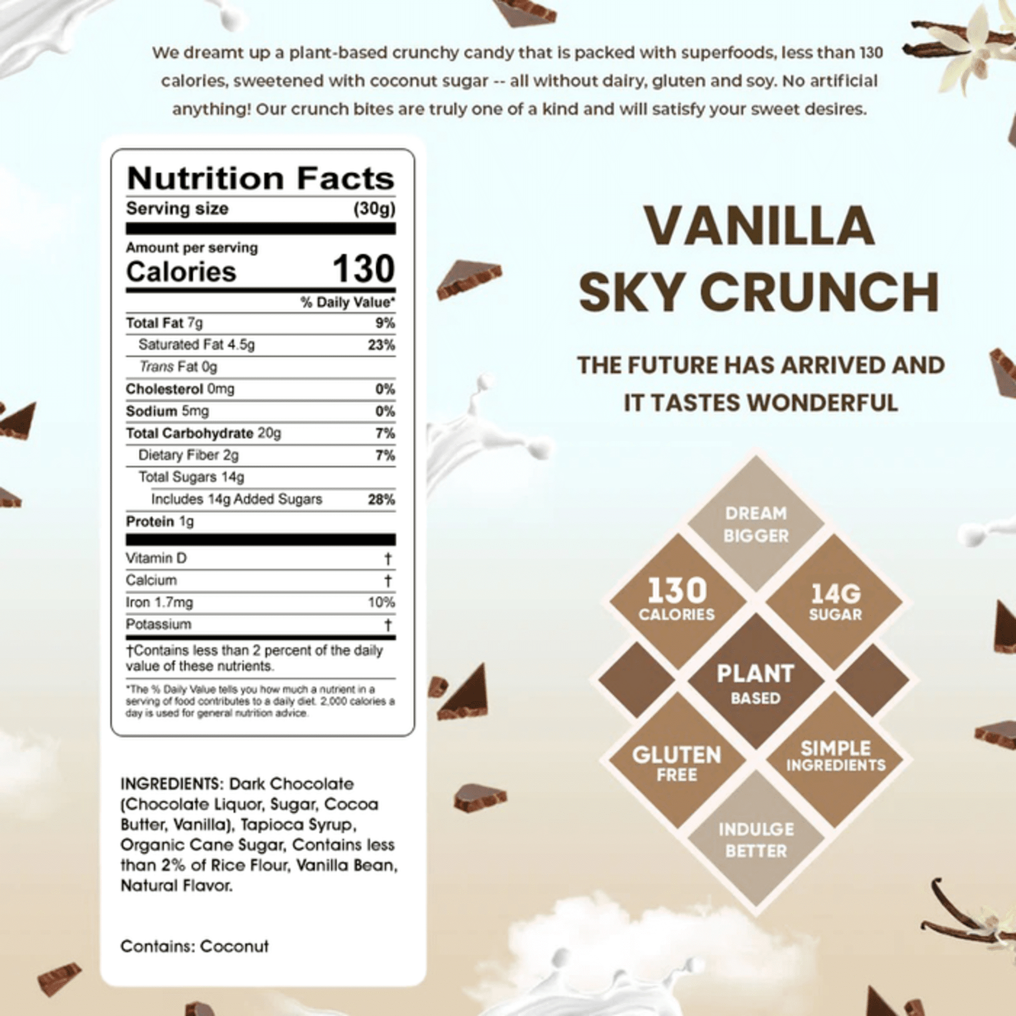 (2 pack) Dream Pops Plant-Based Chocolate Bites, Vanilla Sky Crunch
