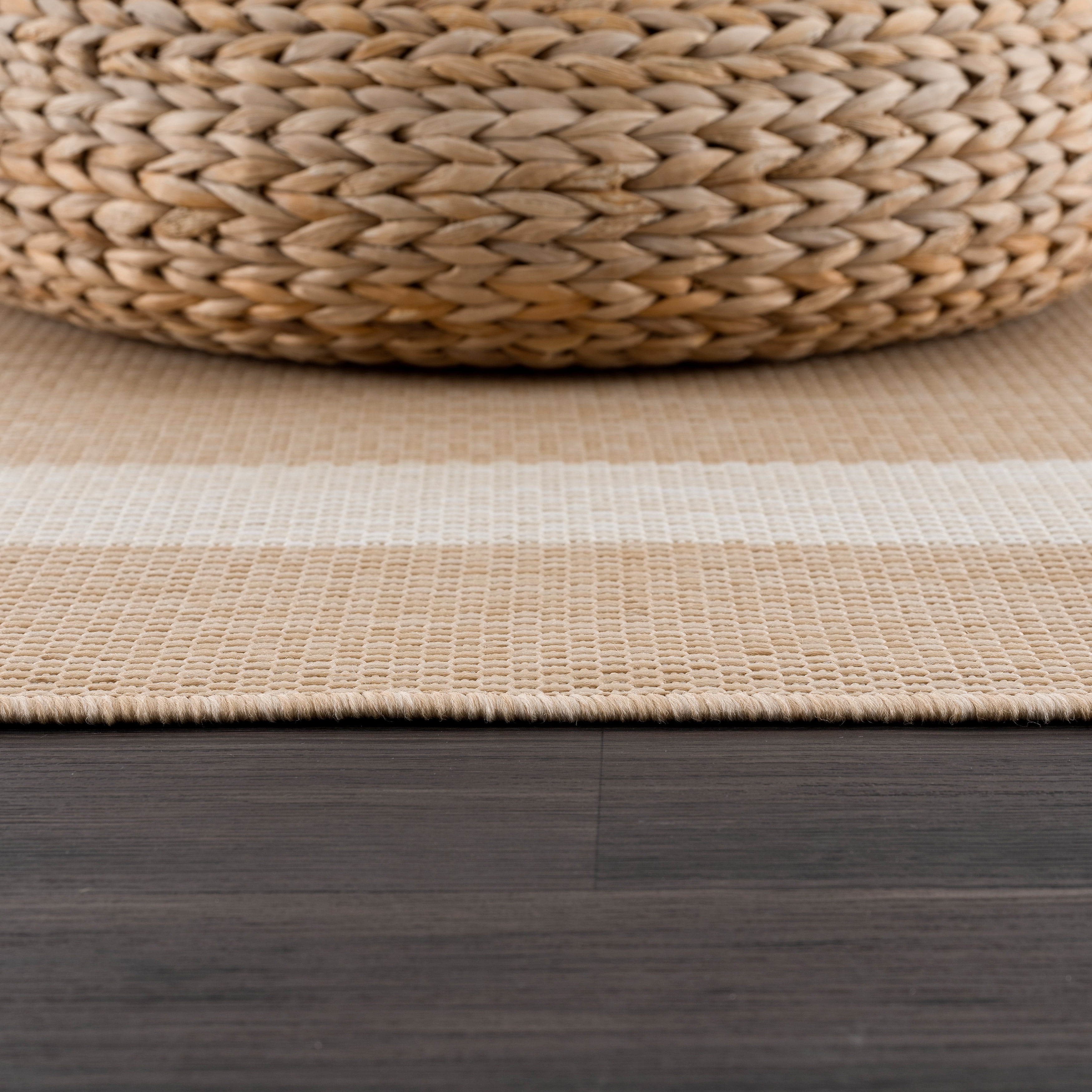 CAMILSON Bordered Washable Indoor Outdoor Area Rug Beige 5 x 7