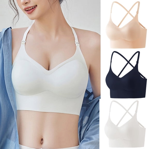 KHONTS,Women's Comfort Seamless Bras Criss-Cross Back Adjustable Bra Wireless Everyday Backless Bralettes Black L