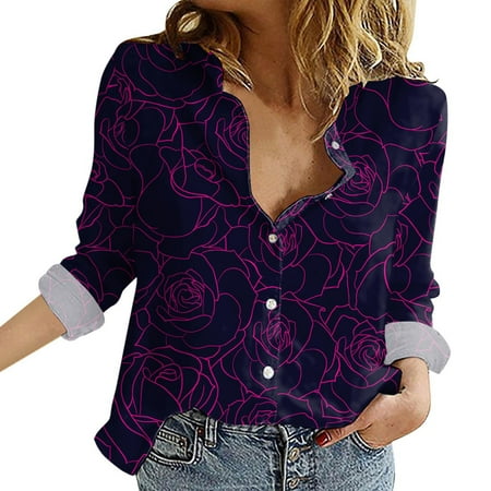 

Work Out Shirts Woman Cotton Blouses for Women Button down Ladies Spring Autumn Print Casual Comfort Flowy Style Button Down Lapel Long Scrub Design Tops Women Stripped Long Sleeved Shirt for Women