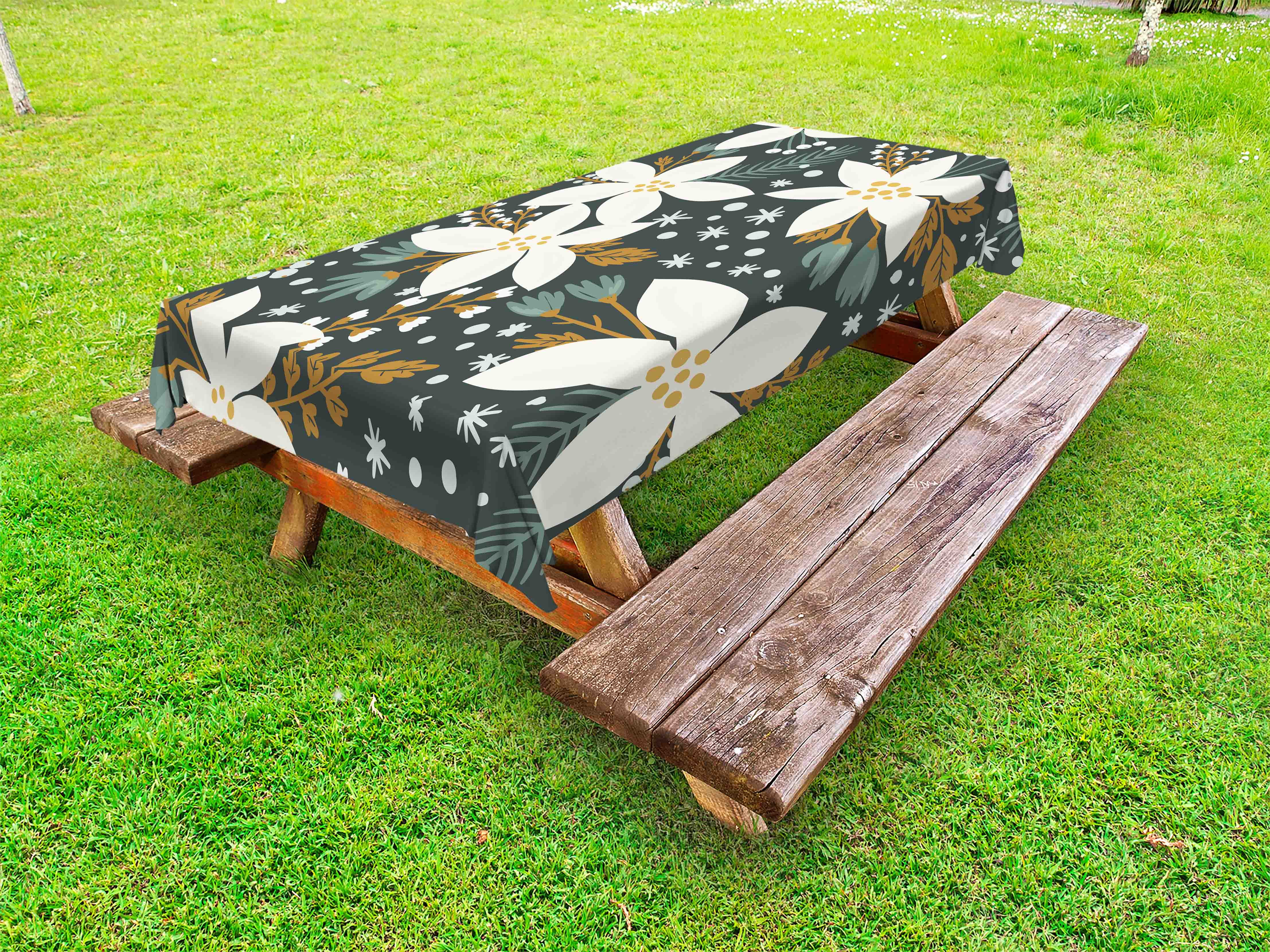 Floral Outdoor Tablecloth, Hand Drawn Poinsettia Flowers Garden Blossoms Hawaiian Inspired Art