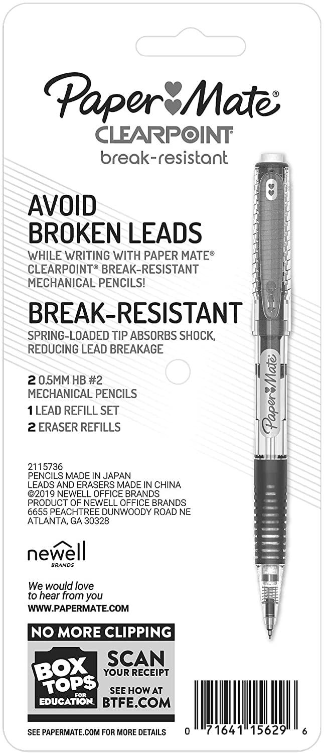 2 Erasers 1 Lead Refill Set Paper Mate Clearpoint Break-Resistant Mechanical Pencils Dark Blue and Dark Green HB #2 Lead 2 Pencils 0.7mm 