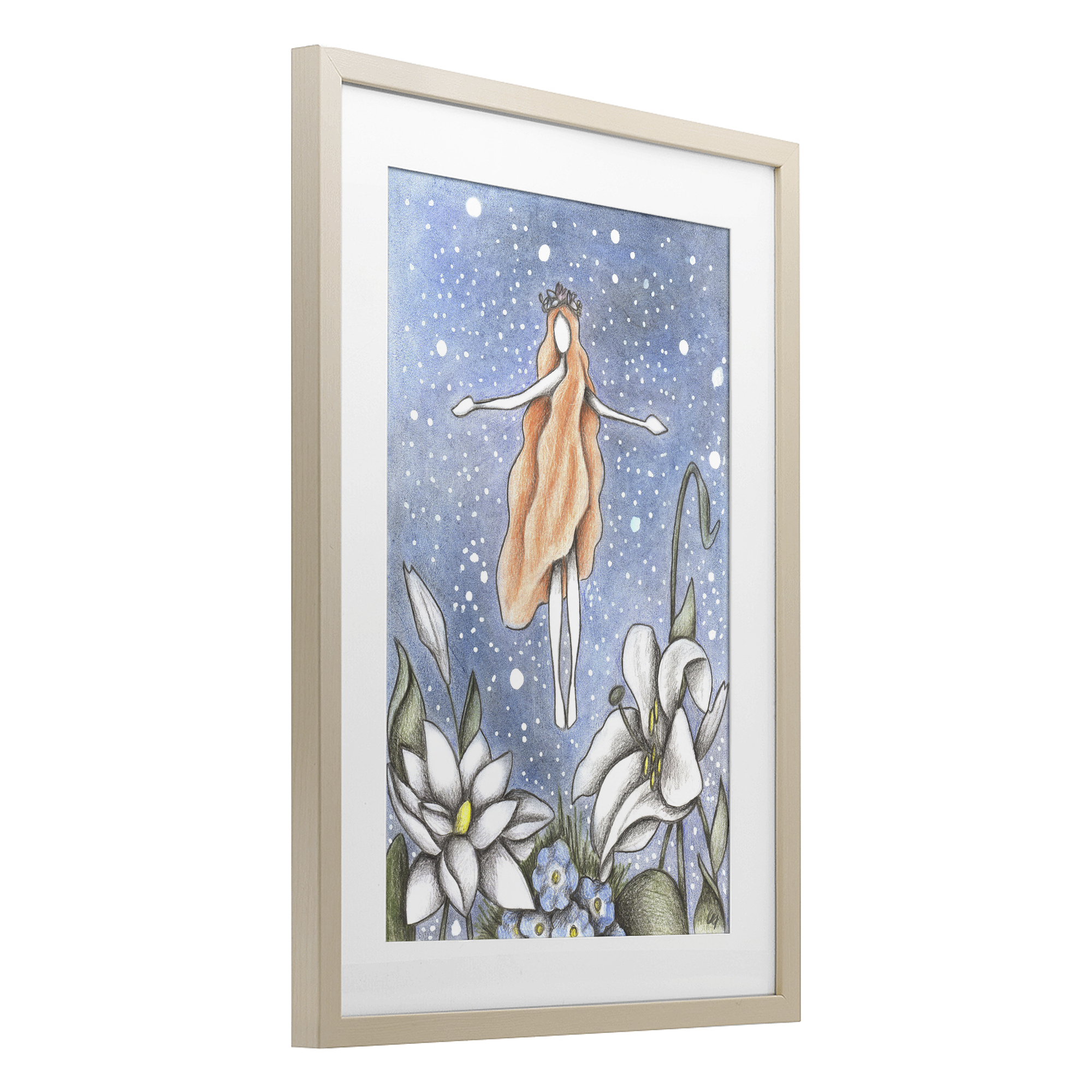 Mystical Garden Fairy Sparkle Birch Framed Print Under Glass, design by Cecilia Battaini