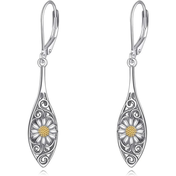 DOLIOX Daisy Earrings for Women 925 Sterling Silver Vintage Filigree Leverback Earrings Daisy Flower Jewelry