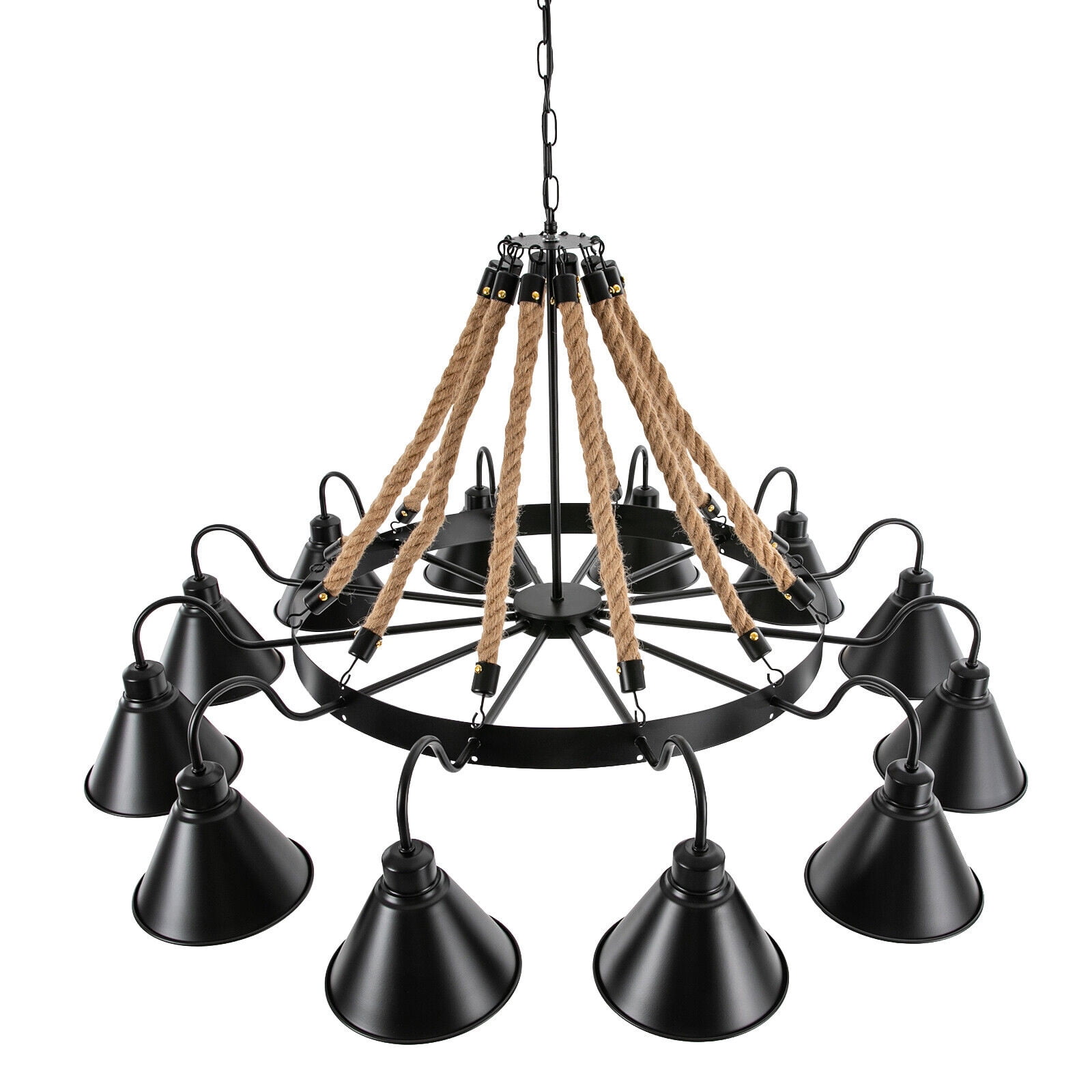 Miumaeov 12 Lights Vintage Industrial Pendant Lamp Hemp Rope Chandelier Ceiling Light Fixture for Cafe Bar Loft