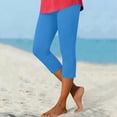 thumbnail image 4 of Mifsaly Womens Soft Capri Pants Comfy Crop Yoga Leggings High Rise Workout Running Capris Activewear Side Slit Design Everyday Casual Lounge Trousers Blue,XL, 4 of 7
