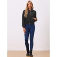 thumbnail image 3 of Chaqueta bomber acolchada con diamantes y superficie de terciopelo con cremallera para mujer con bolsillos Allegra K Negro S, 3 of 5
