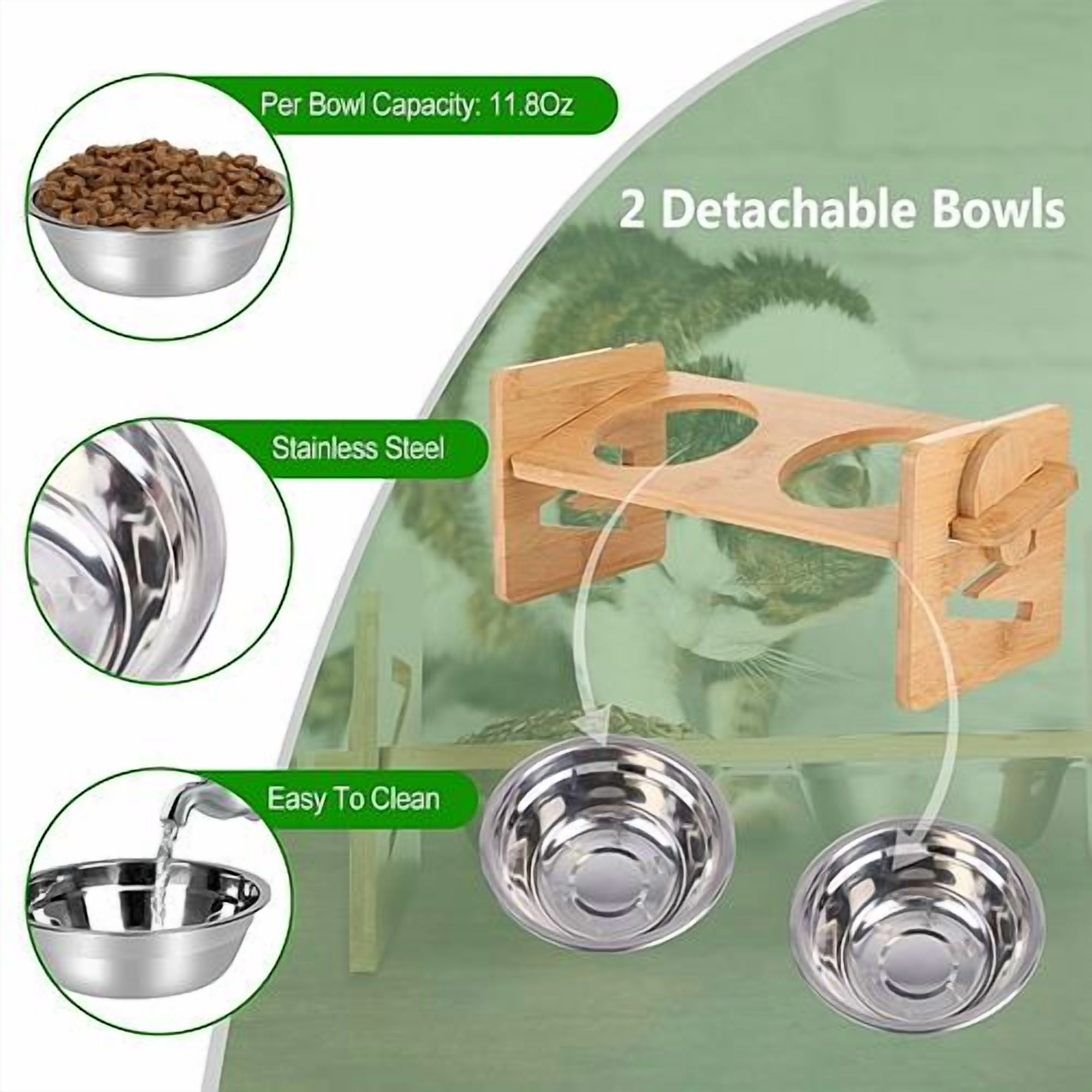Imountek Bamboo Double Pet Feeder for Dogs, Cats and Rabbits