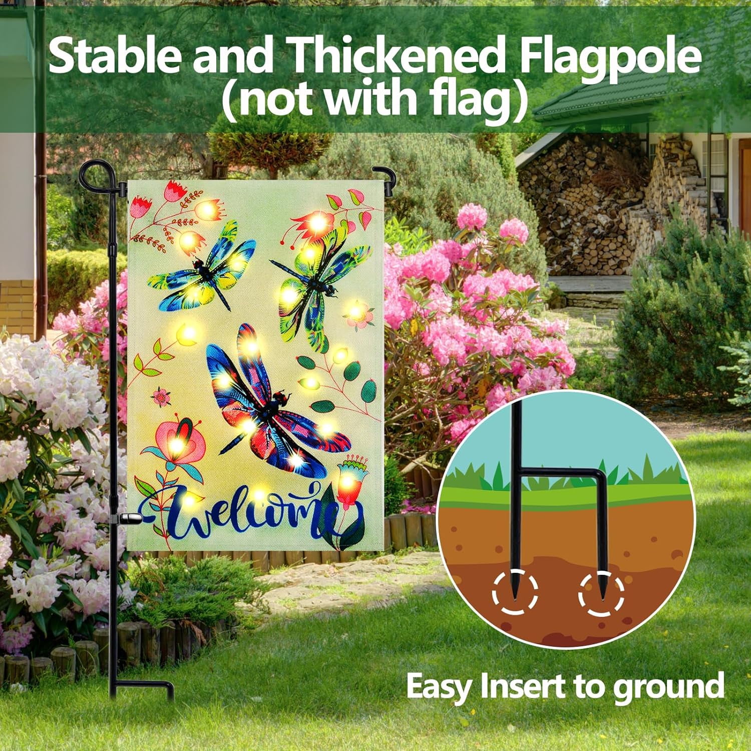Garden Flag Stand Holder Pole,Premium Powder-Coated Weather-Proof Metal Paint Yard with 1 Tiger Clip and 2 Spring Stoppers,House Pole for Outdoor Lawn