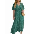 thumbnail image 3 of Women'S Plus Size Wrap V Neck Short Sleeve Ruffle Hem A Line Short Dress Blue & Green 4XL, 3 of 9