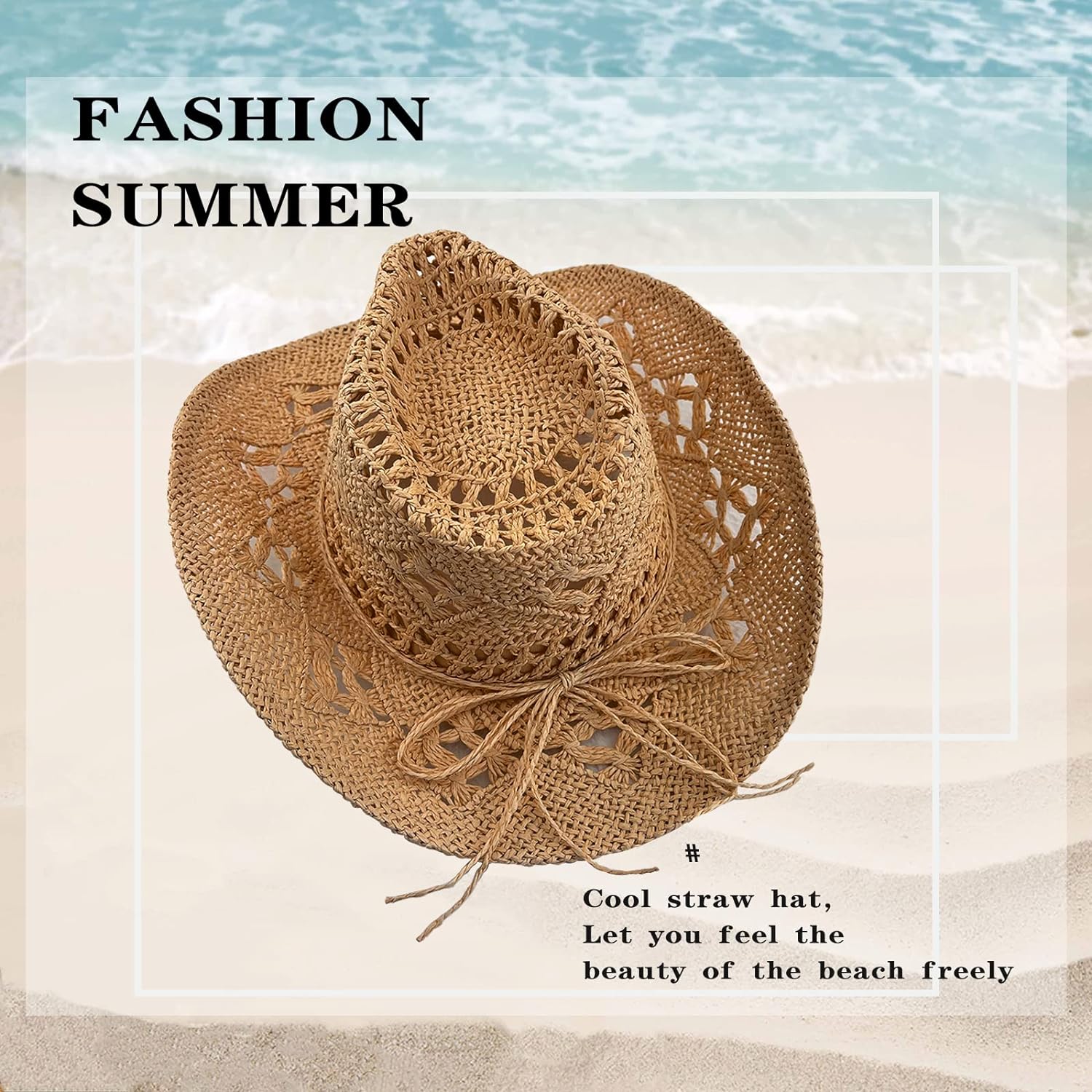 Women Hollow Out Straw Cowboy Hat, Western Cowgirl Hat for  display picture 1