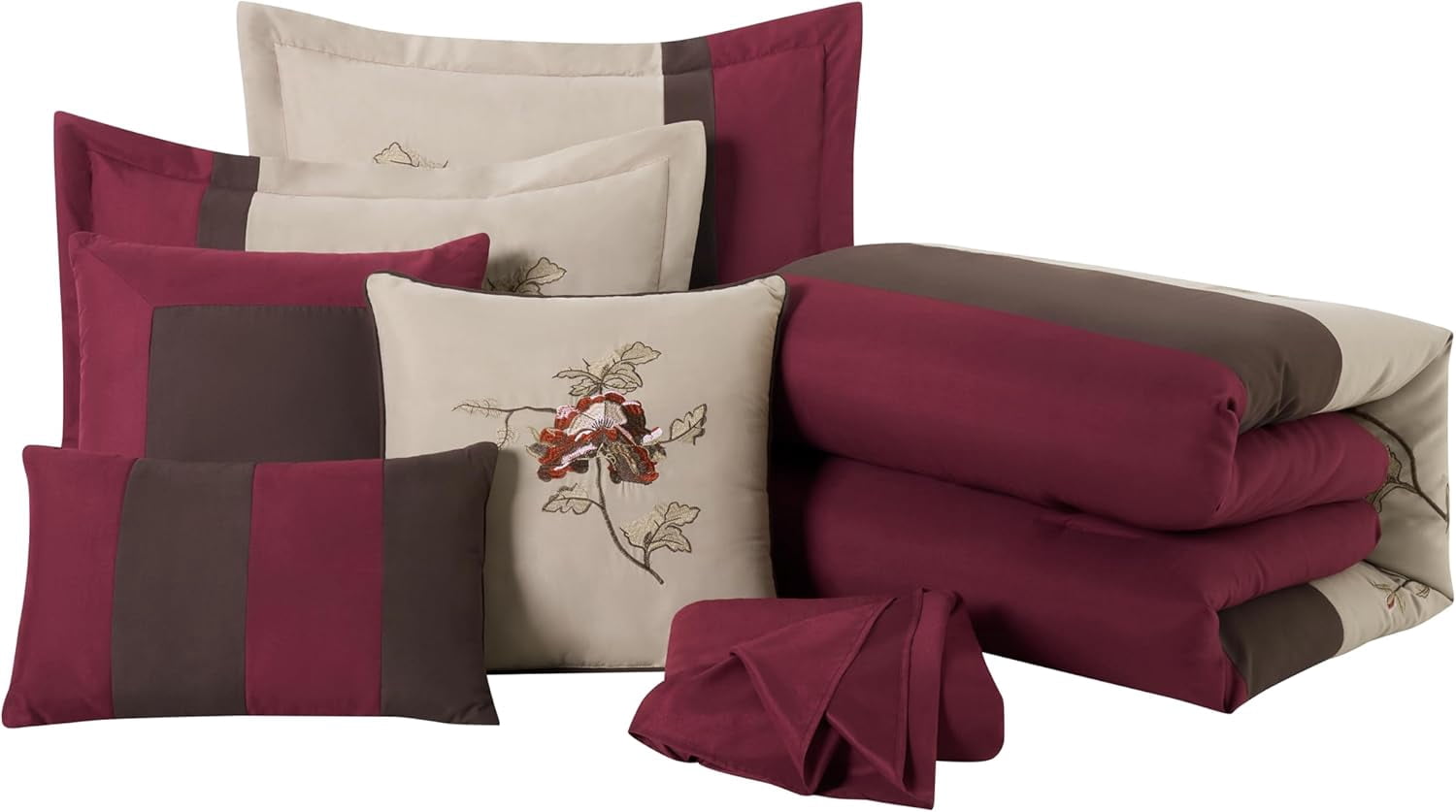 Chezmoi Collection Floral 7 Piece Comforter Sets, Full with Shams, Bed Skirt, Cushions, Breakfast Pillow
