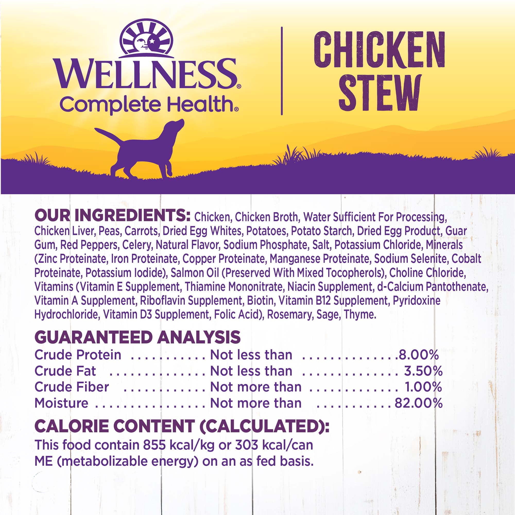 Wellness Complete Health Stew Adult Canned Wet Dog Food, Grain Free, Natural, Chicken Recipe, 12.5 oz, Pack of 12 Cans