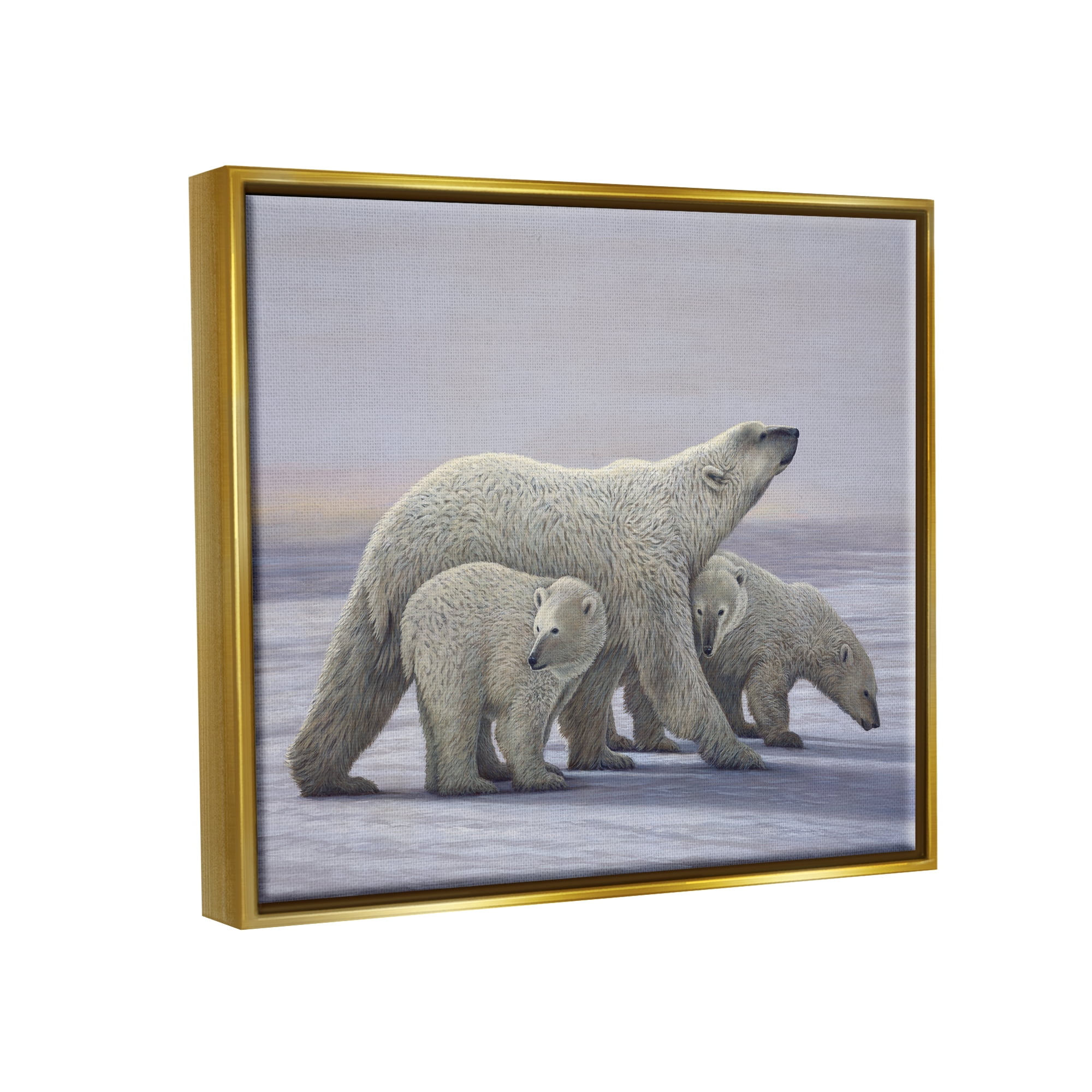 Stupell Industries Polar Bear Family Animals & Insects Painting Gold Floater Framed Art Print Wall Art, 31 x 25