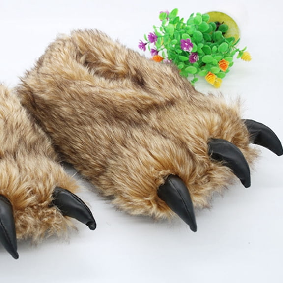 LABSERRON 1 Pair Winter Slippers Plush Bear Claw Shape Non-skid Warm Indoor Wear for Men and Women 10.2-11.8in