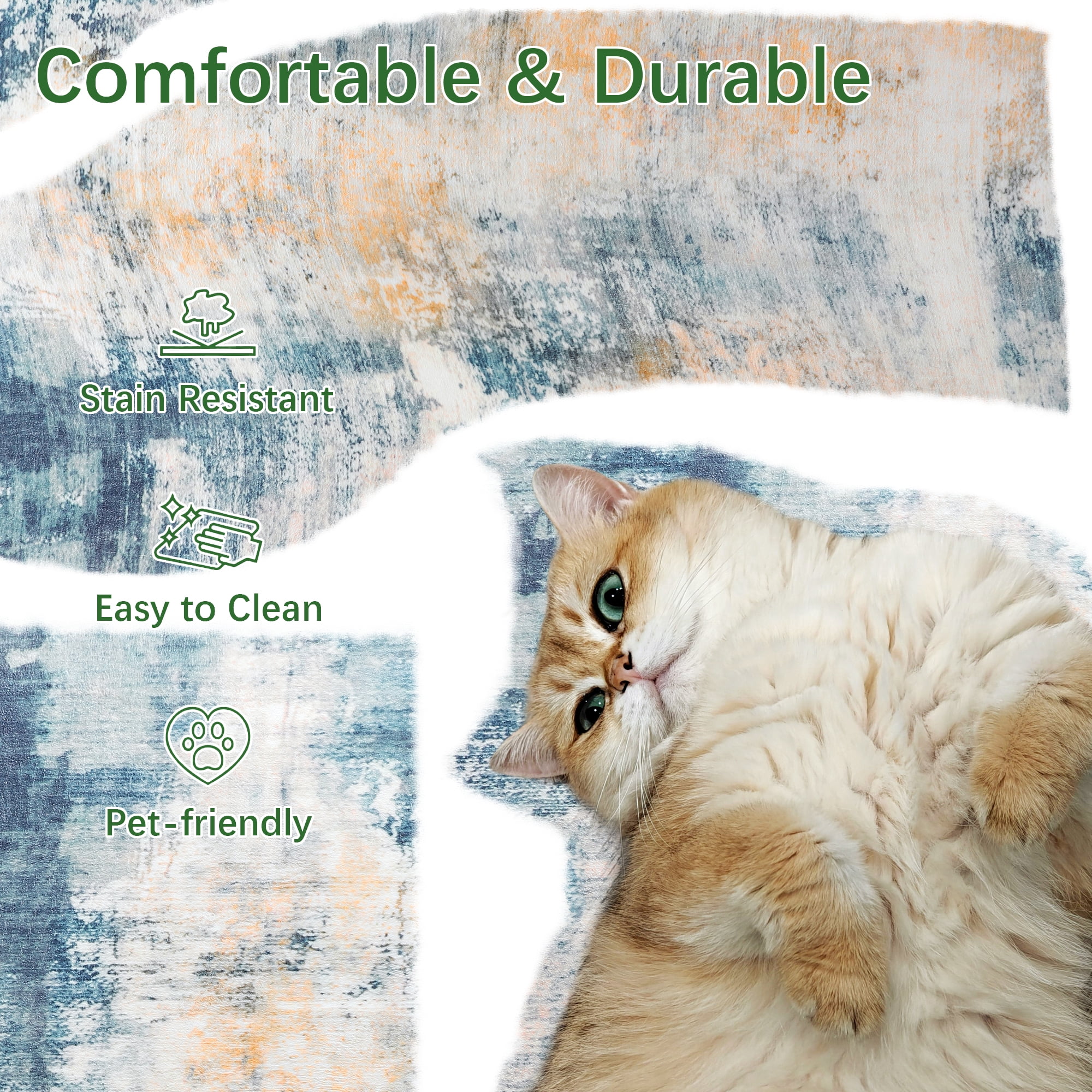Cydiria Modern Abstract Fuzzy Faux Wool Area Rug,9' x 12', Blue