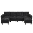 thumbnail image 6 of Harper & Bright Designs Modular Sectional Sofa Set with 2 Ottoman, 4-Seat U-Shaped Couch with USB Ports and Side Tables, Chenille Upholstered Sectional Sofa for Living Room, Black, 6 of 11