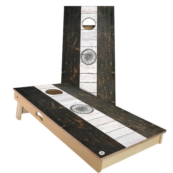 Skip's Garage | India Flag Rustic Cornhole Board Set | Includes (2) Boards, (8) Bags & Optional Accessories