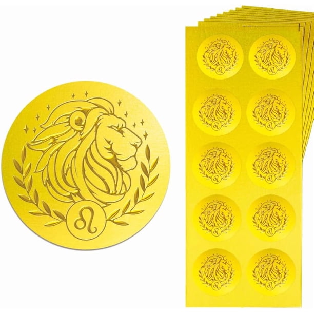Pegatinas autoadhesivas doradas con relieve "Sello Leo", 1,4 pulgadas, 150 unidades