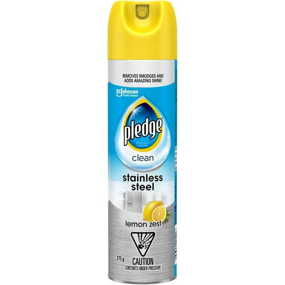 Pledge Stainless Steel Cleaner and Polish, Protective and Glossy Coating, Shines and Protects, Lemon Zest Scent,