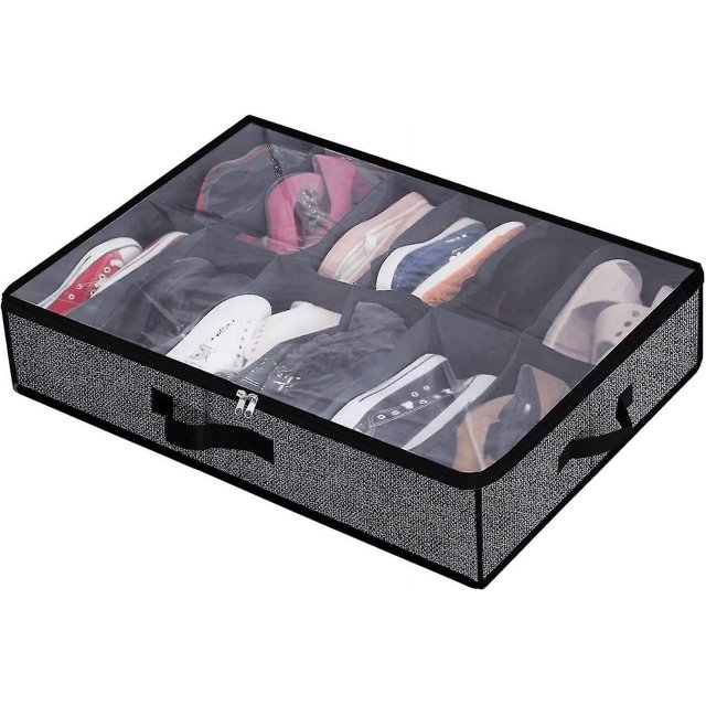 Organizador de almacenamiento de zapatos debajo de la cama para 12 pares: solución de contenedor de zapatos debajo de la cama Cajas de zapatos con ventana transparente para zapatil
