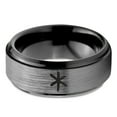 thumbnail image 2 of Tungsten Asterisk Star Symbol Glyph Band Ring 8mm Men Women Comfort Fit Black Step Bevel Edge Brushed Gray Polished, 2 of 4