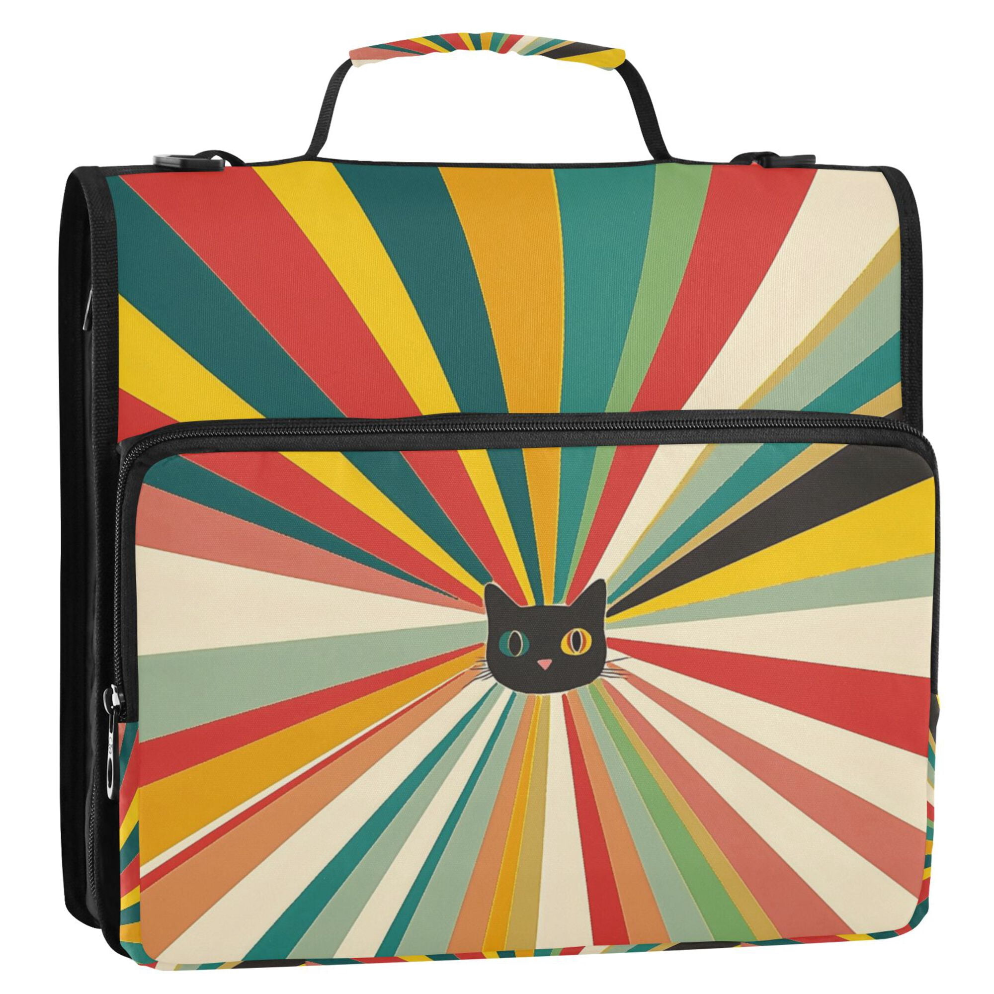 FORMRS Zipper Binder with Shoulder Strap 2-inch Ring 500 Sheet Capacity File Bag, Colorful Cat